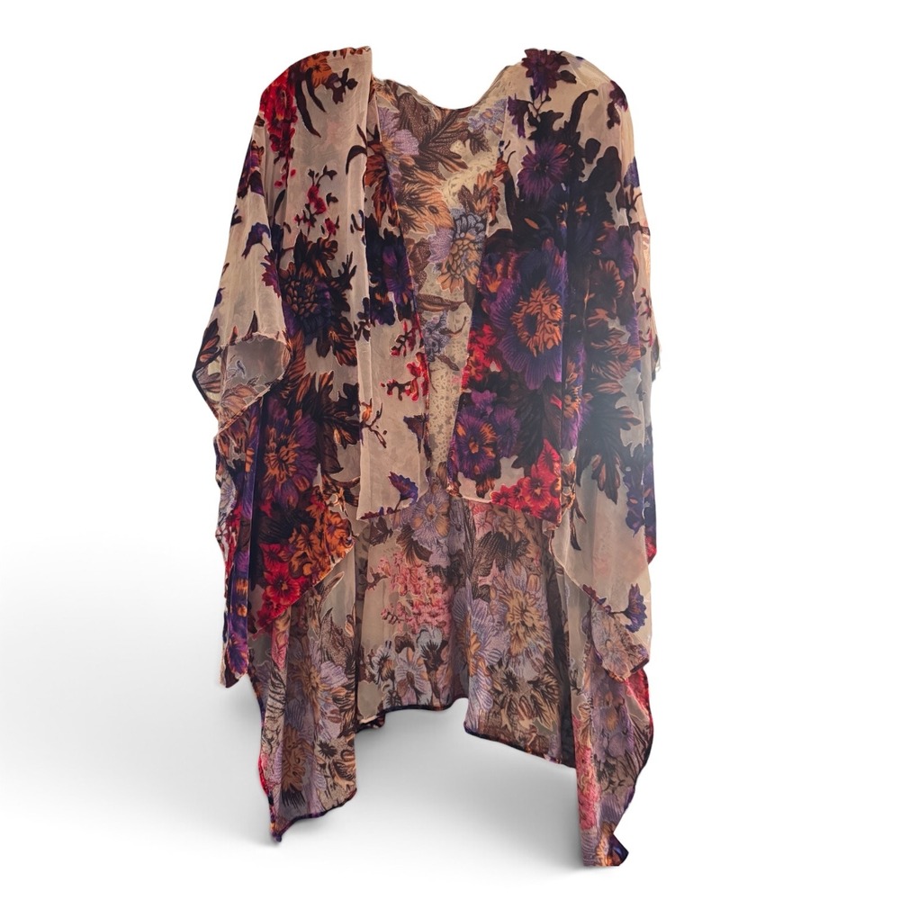 Floral Burnout Velvet Kimono Wrap burnout velvet floral with blush background